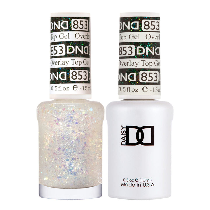 DND Duo 853 Overlay Top GEL, gel polish and matching nail lacquer bottles