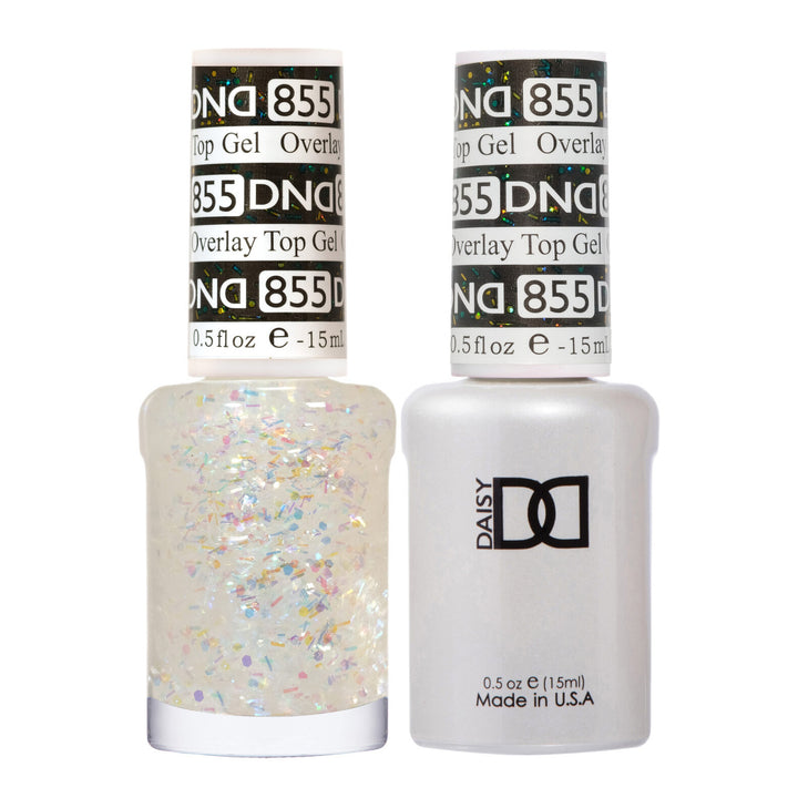 DND Duo 855 Overlay Top GEL, gel polish and matching nail lacquer bottles