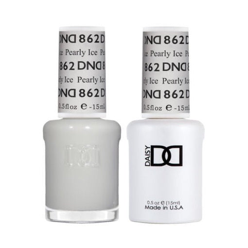 DND Duo 862 Pearly Ice, gel polish and matching nail lacquer bottles