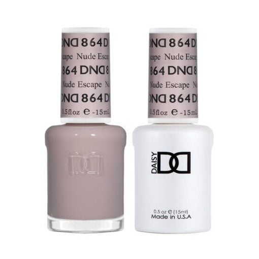 DND Duo 864 Nude Escape, gel polish and matching nail lacquer bottles