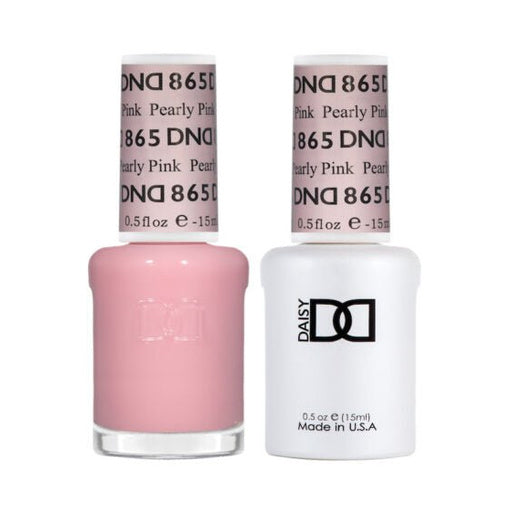 DND Duo 865 Pearly Pink, gel polish and matching nail lacquer bottles