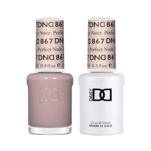DND Duo 867 Perfect Nude, gel polish and matching nail lacquer bottles