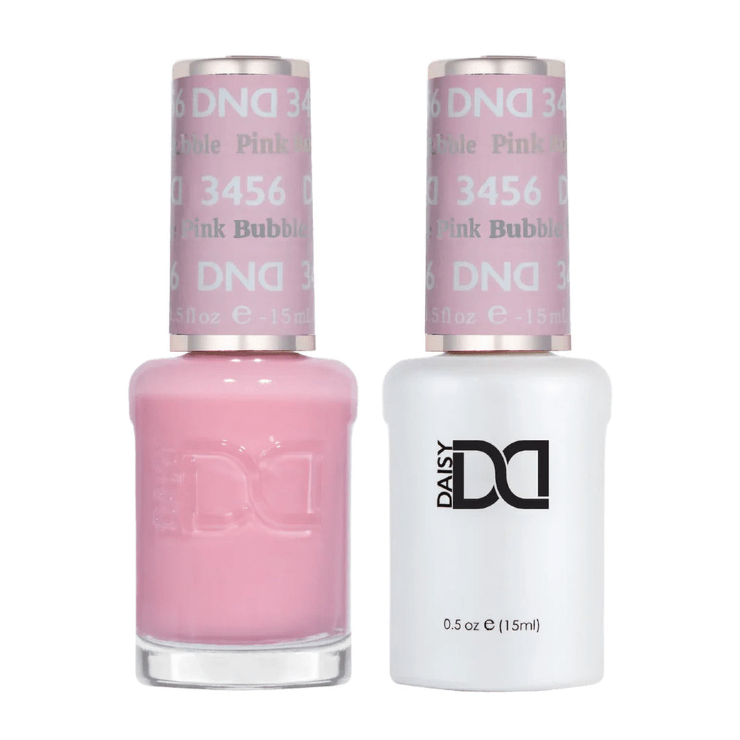 DND Duo 8686 (3456) Pink Bubble, gel polish and matching nail lacquer bottles