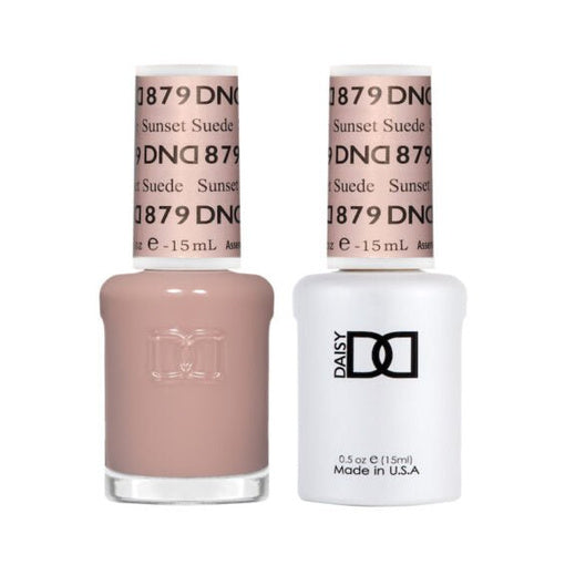 DND Duo 879 Sunset Suede, gel polish and matching nail lacquer bottles