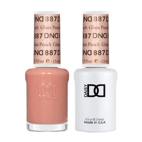 DND Duo 887 Glass Peach, gel polish and matching nail lacquer bottles