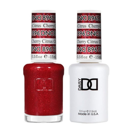 DND Duo 896 Cherry Citrus, gel polish and matching nail lacquer bottles