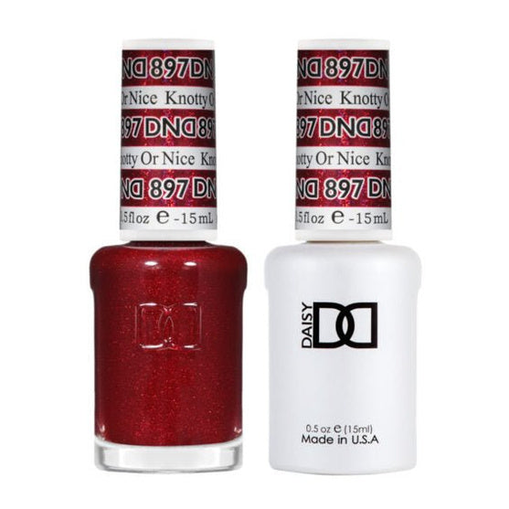 DND Duo 897 Knotty Or Nice, gel polish and matching nail lacquer bottles