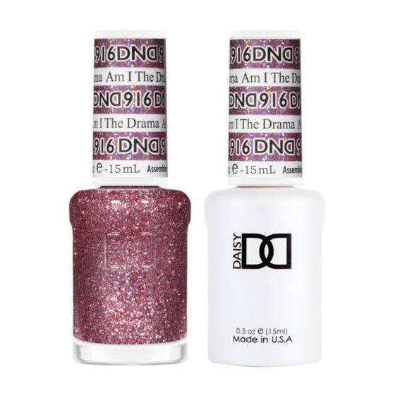 DND Duo 916 Am I The Drama, gel polish and matching nail lacquer bottles
