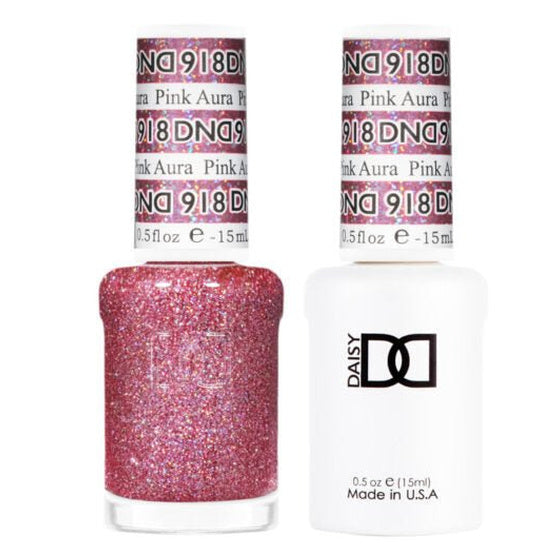 DND Duo 918 Pink Aura, gel polish and matching nail lacquer bottles