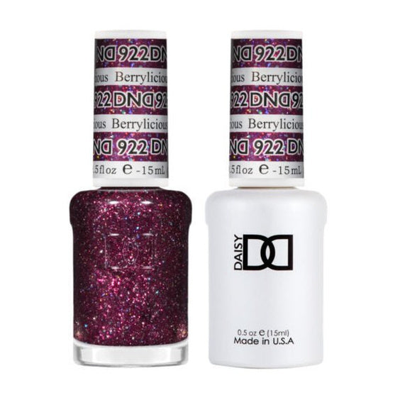 DND Duo 922 Berrylicious, gel polish and matching nail lacquer bottles