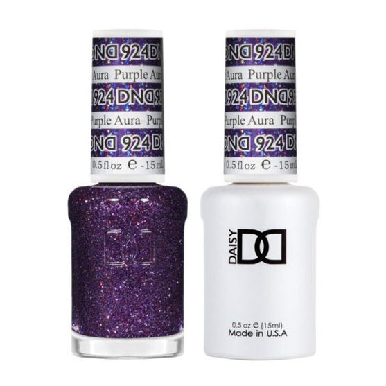DND Duo 924 Purple Aura, gel polish and matching nail lacquer bottles