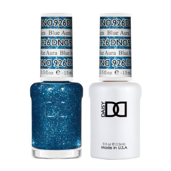 DND Duo 926 Blue Aura, gel polish and matching nail lacquer bottles
