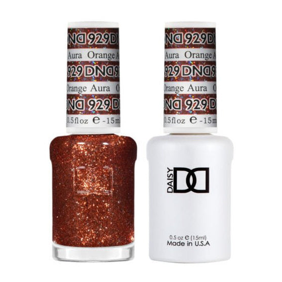 DND Duo 929 Orange Aura, gel polish and matching nail lacquer bottles