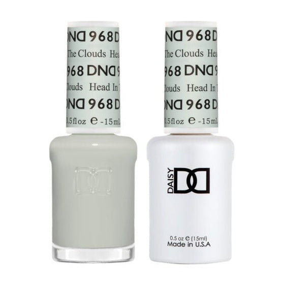 DND Duo 968 Head in the Clouds, gel polish and matching nail lacquer bottles