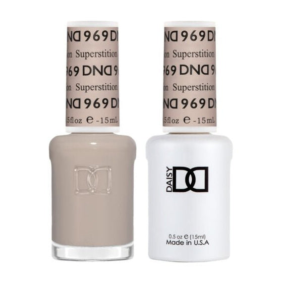 DND Duo 969 Superstition, gel polish and matching nail lacquer bottles