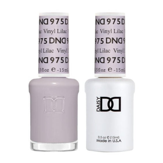 DND Duo 975 Vinyl Lilac, gel polish and matching nail lacquer bottles