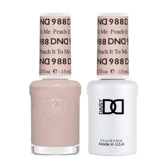 DND Duo 988 Peach It To Me, gel polish and matching nail lacquer bottles