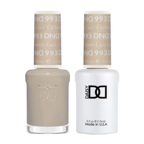 DND Duo 993 Cashmere Lace, gel polish and matching nail lacquer bottles