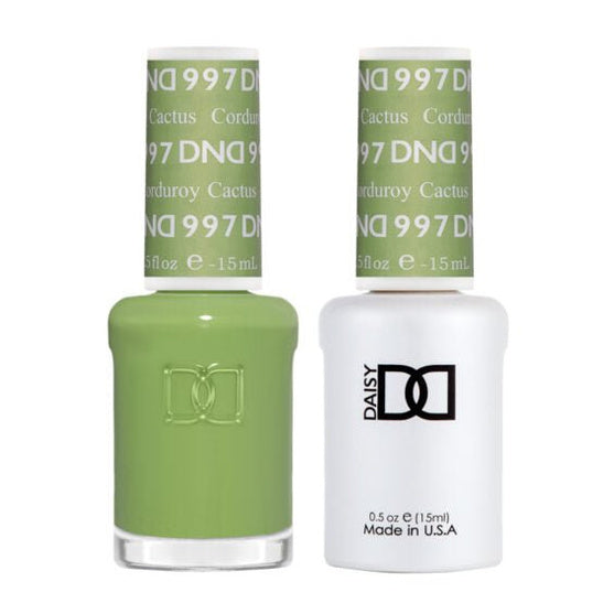 DND Duo 997 Corduroy Cactus, gel polish and matching nail lacquer bottles