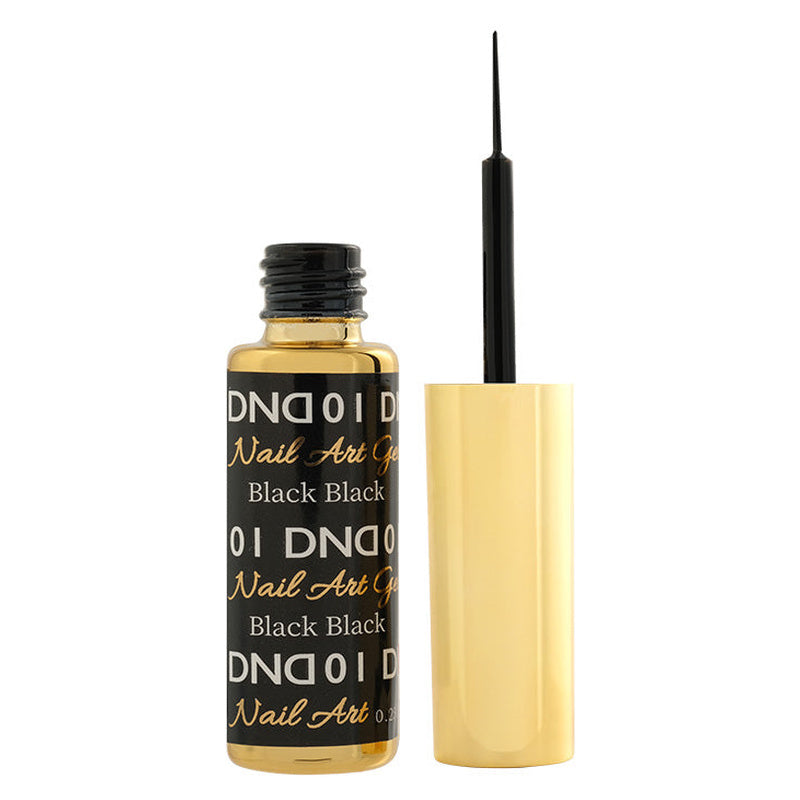 DND Nail Art Gel 01 Classic Black, bottle with the fine liner brush