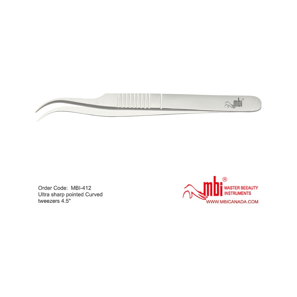 MBI-412 Ultra Sharp Pointed Curved Tweezers 4.5in Best For Eyelash Extension