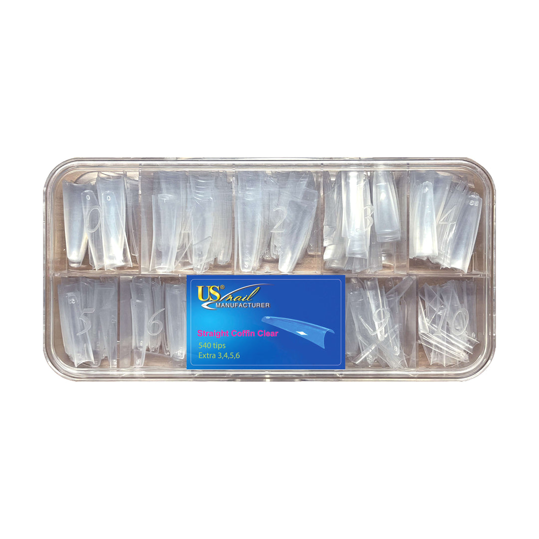 USN Straight Coffin Clear Tip Box - Plastic Nail Tips