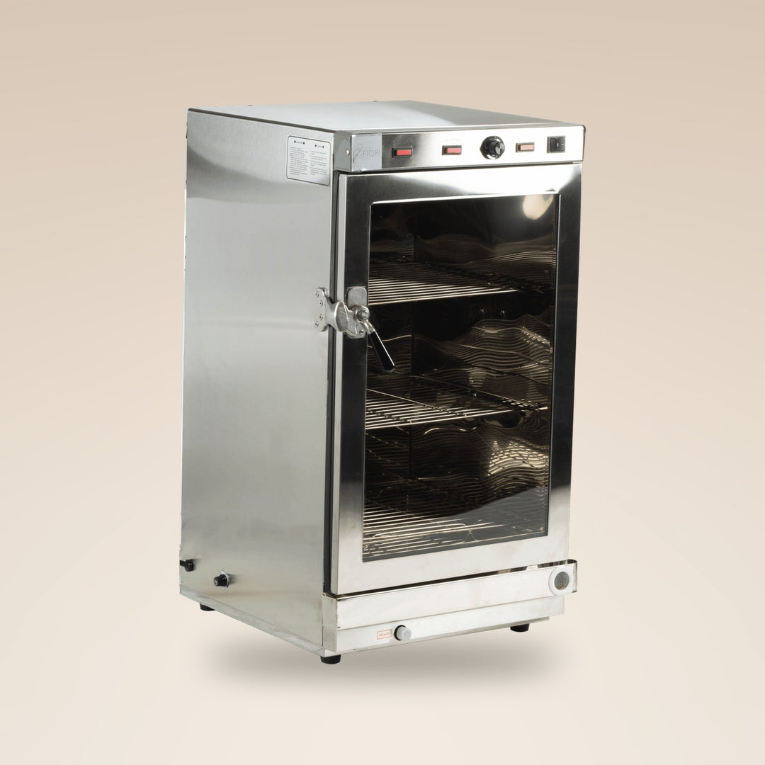 Fiori S120 steam towel warmer, with full glass door and wire racks