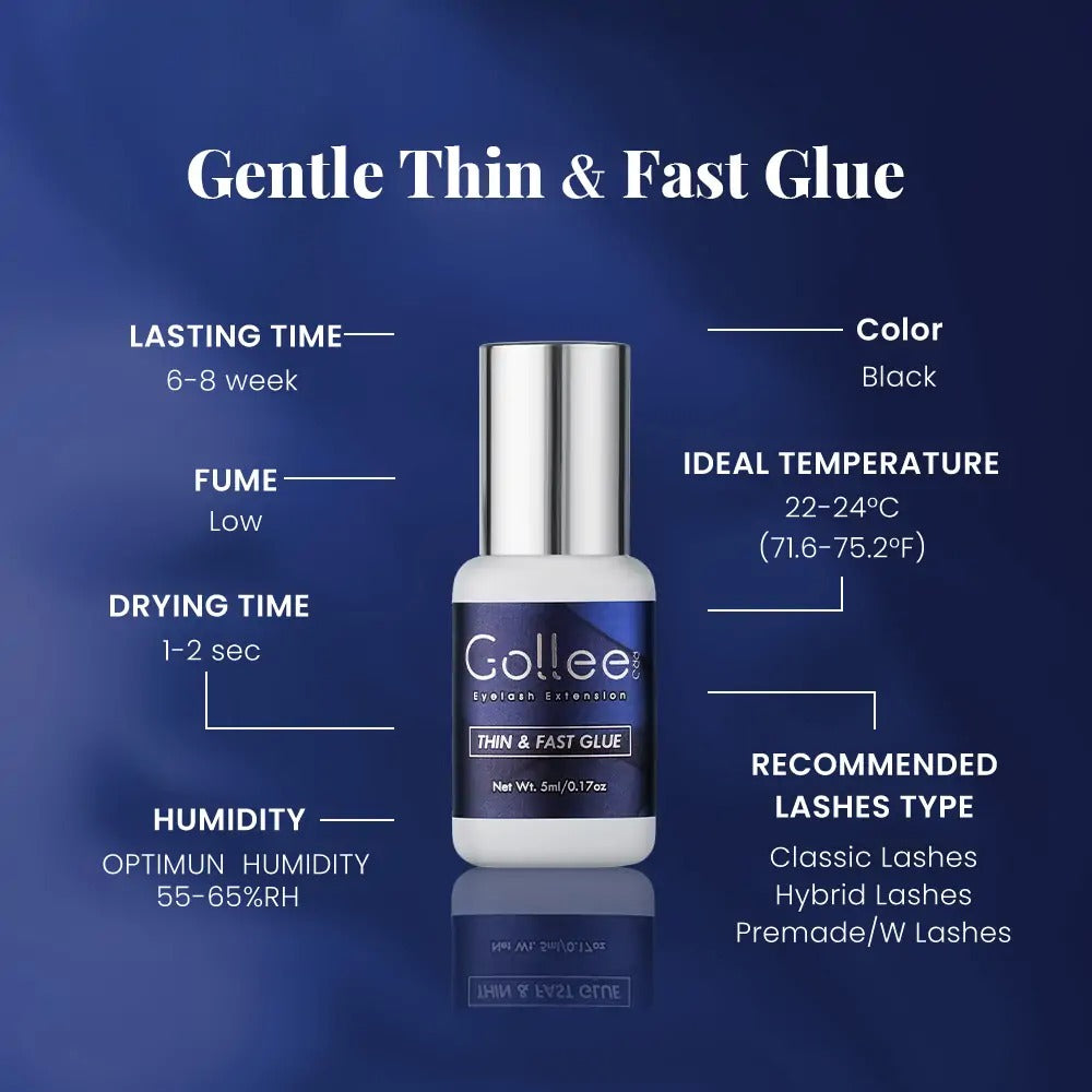 Gollee Thin &amp; Fast Glue A-02, specifications: 1-2 second drying time, 22-24 °C, 55-65% humidity