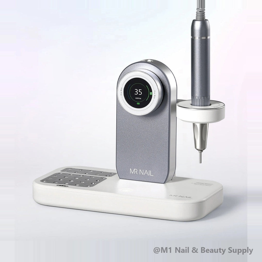 Mr Nail 2nd Gen Pro Max brushless nail drill in starry gray (W906), shown on the W904 base (sold separately)