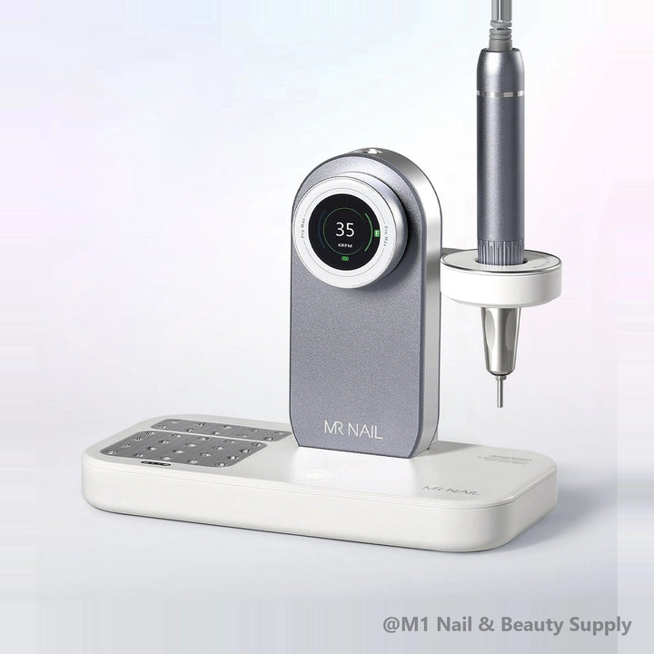 Mr Nail 2nd Gen Pro Max brushless nail drill in starry gray (W906), shown on the W904 base (sold separately)