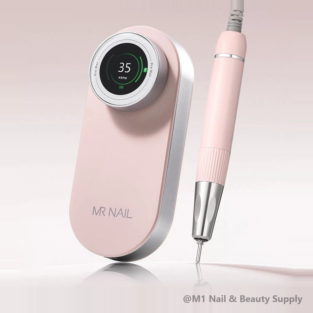 Mr Nail 2nd Gen Pro Max brushless nail drill in pink (W908): drill body with round display and IP65 handpiece, no base
