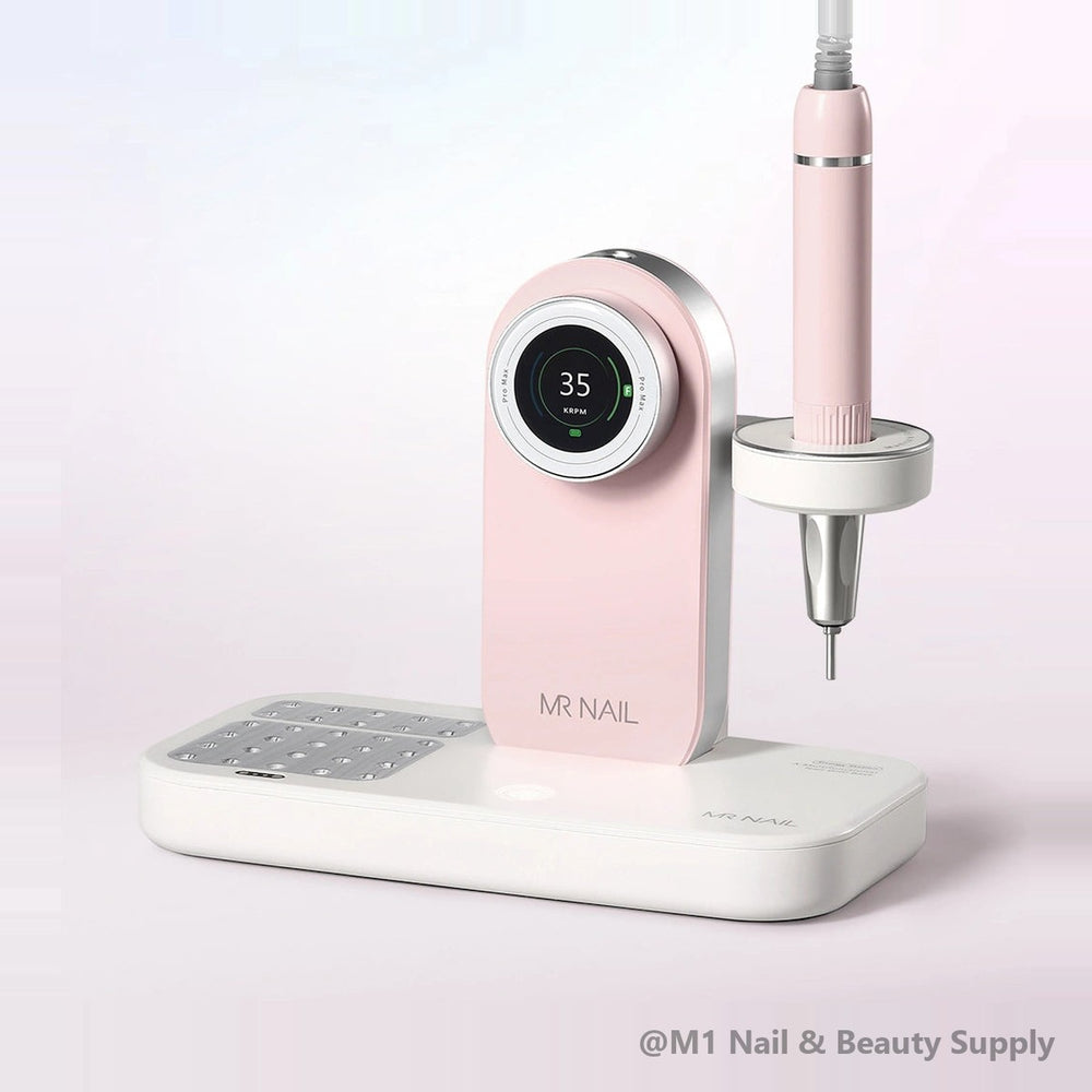 Mr Nail 2nd Gen Pro Max brushless nail drill in pink (W908), shown on the W904 base (sold separately)