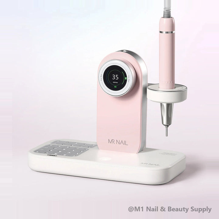Mr Nail 2nd Gen Pro Max brushless nail drill in pink (W908), shown on the W904 base (sold separately)