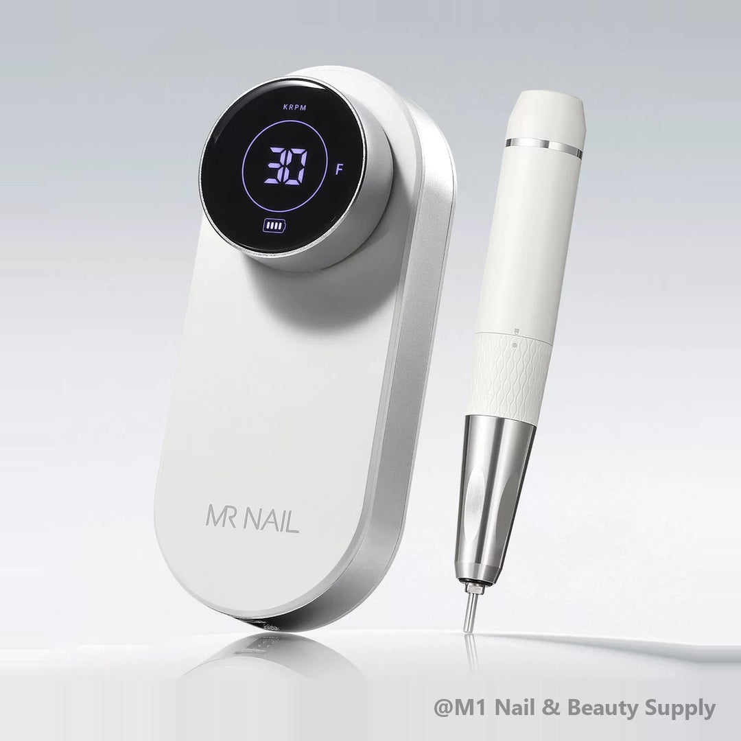 Mr Nail 2nd Gen Pro cordless nail drill in white (W901): drill body with LCD display and IP65 handpiece, no base