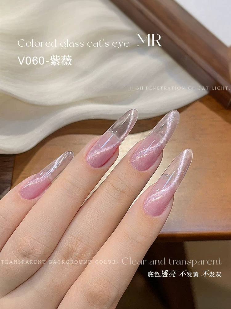 Mr Nail Colorful Glass Bead Cat Eye Gel 3g V060, pink cat eye gel on long almond nails