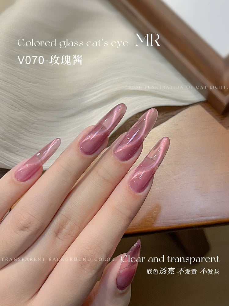 Mr Nail Colorful Glass Bead Cat Eye Gel 3g V070, rose red cat eye gel on long almond nails