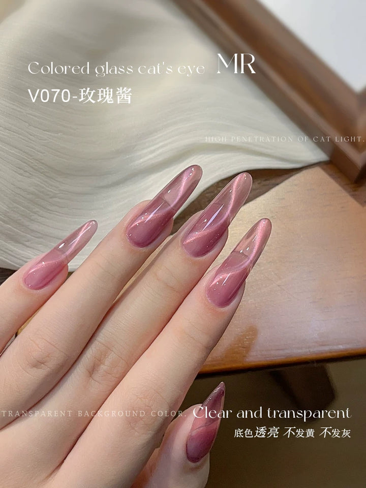 Mr Nail Colorful Glass Bead Cat Eye Gel 3g V070, rose red cat eye gel on long almond nails