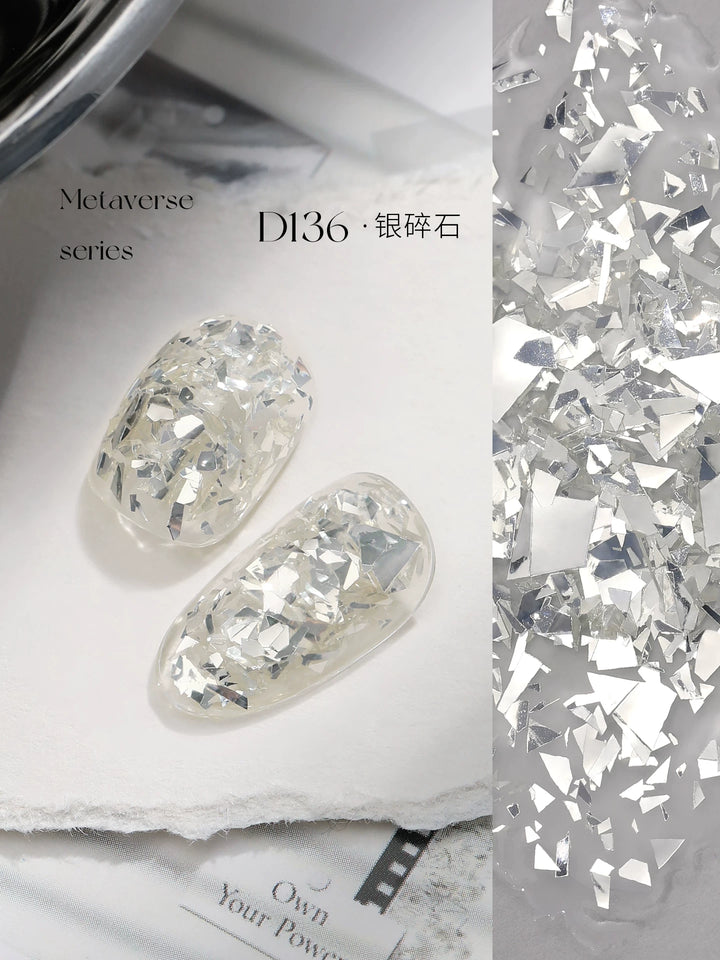 Mr Nail Metaverse Gel 5g D136, clear gel with fine silver flakes