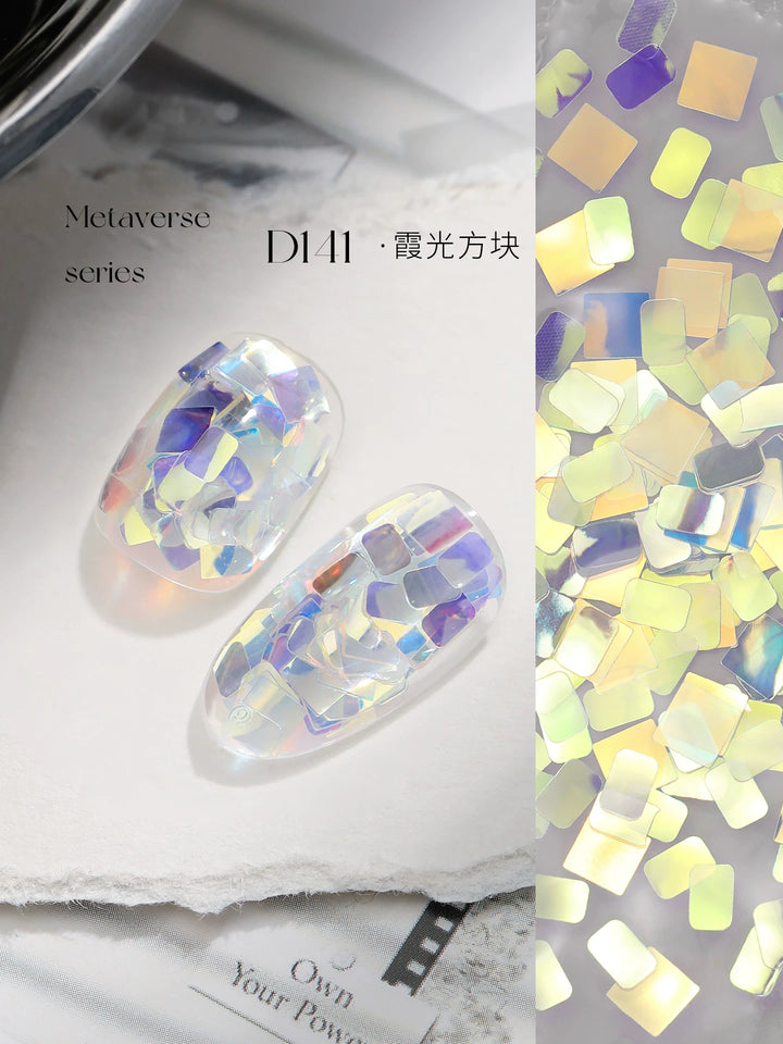 Mr Nail Metaverse Gel 5g D141, clear gel with iridescent square flakes