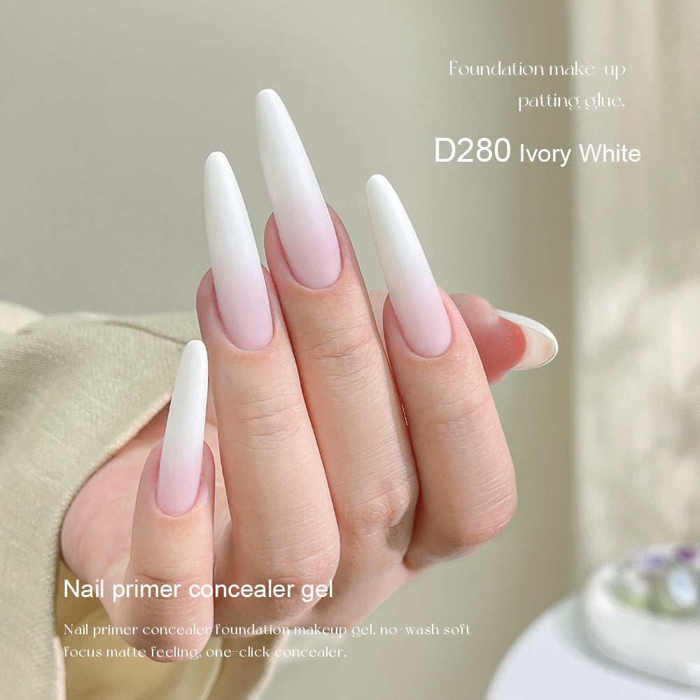 Mr Nail Pat Painting Gel 3g D280 Ivory White, matte nude concealer gel on long almond nails