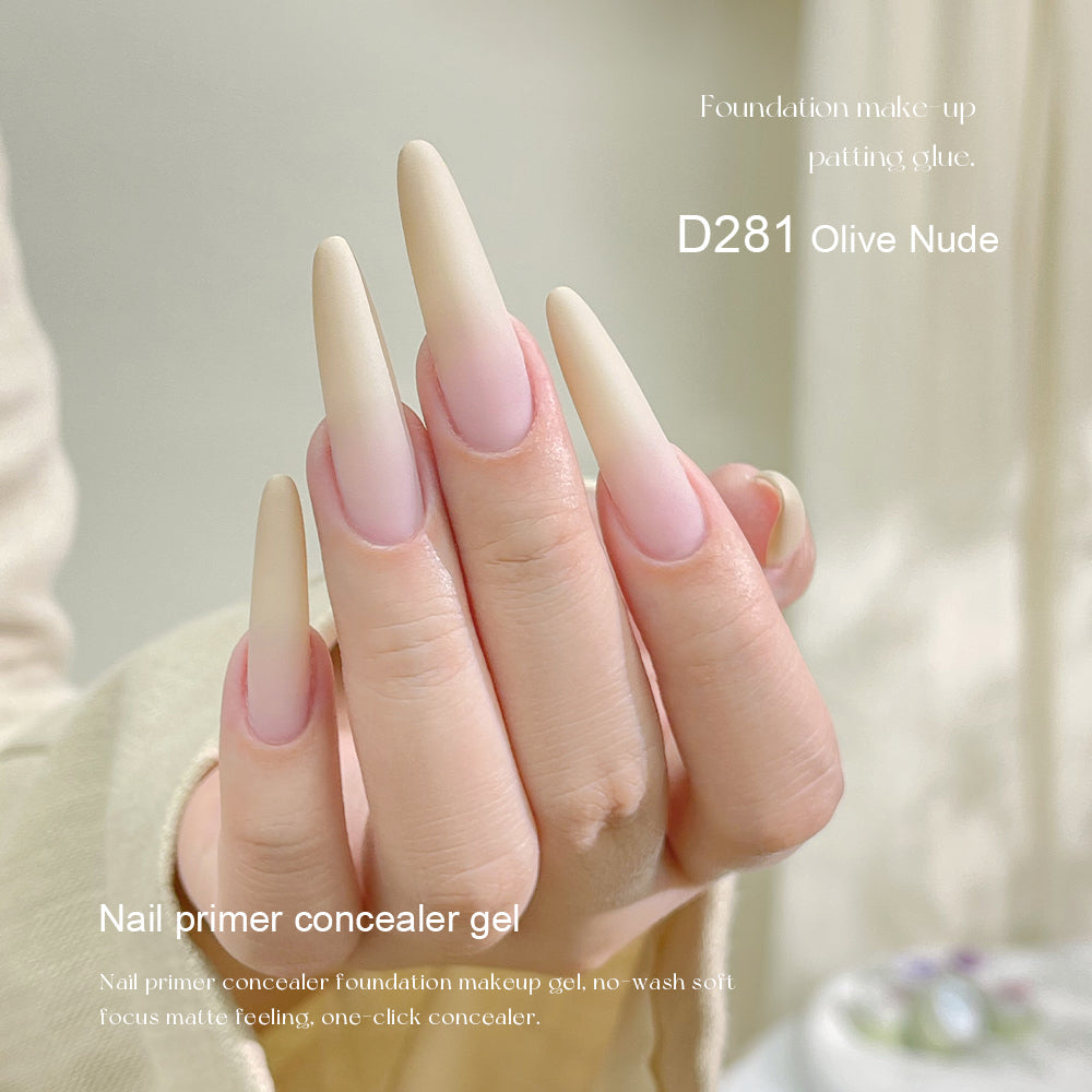 Mr Nail Pat Painting Gel 3g D281 Olive Nude, matte nude concealer gel on long almond nails