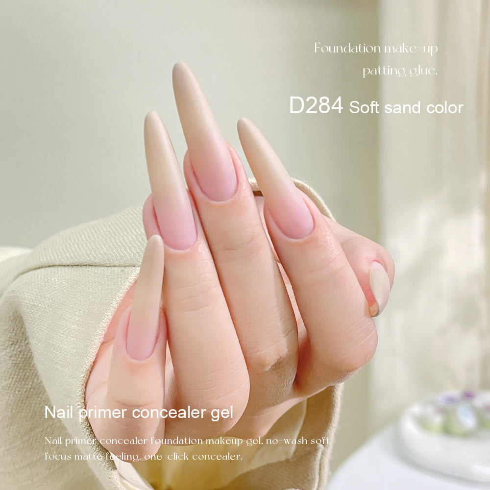 Mr Nail Pat Painting Gel 3g D284 Soft Sand Color, matte nude concealer gel on long almond nails