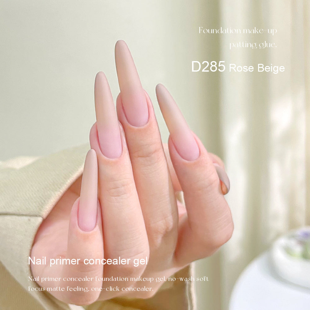 Mr Nail Pat Painting Gel 3g D285 Rose Beige, matte nude concealer gel on long almond nails