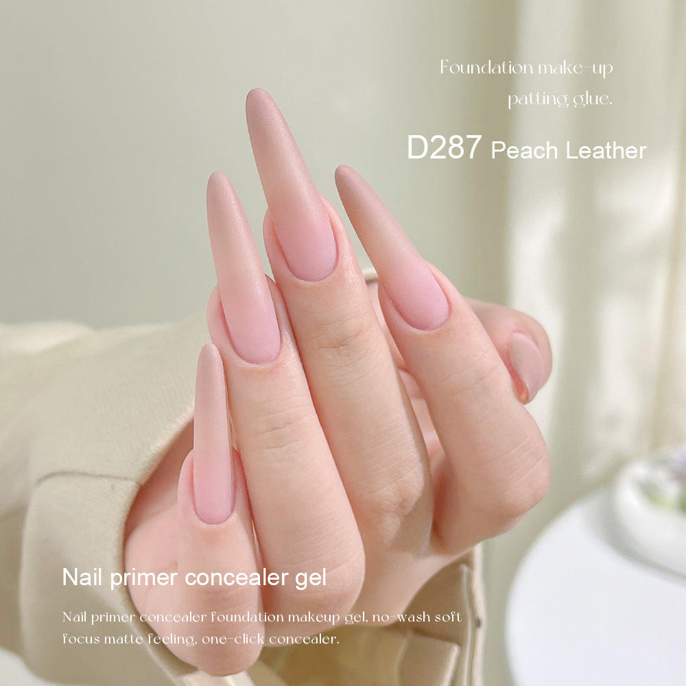 Mr Nail Pat Painting Gel 3g D287 Peach Leather, matte nude concealer gel on long almond nails