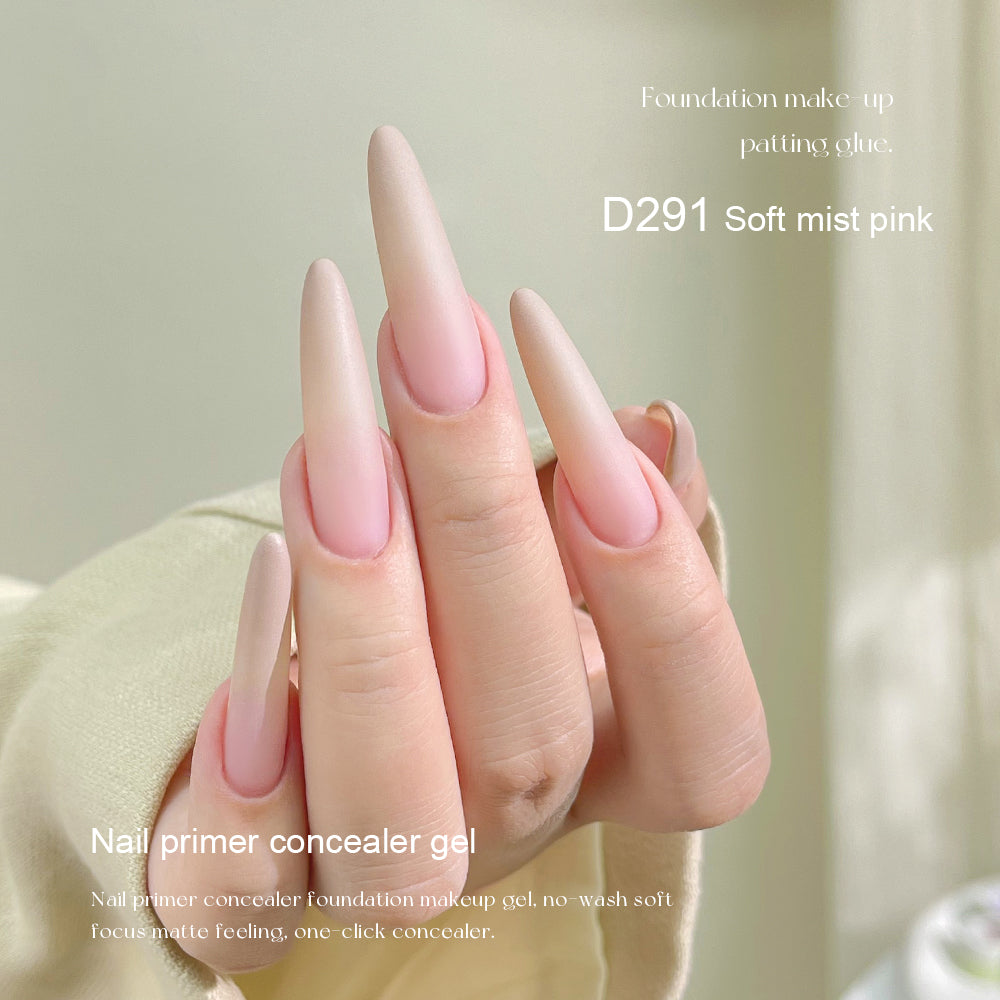 Mr Nail Pat Painting Gel 3g D291 Soft Mist Pink, matte nude concealer gel on long almond nails