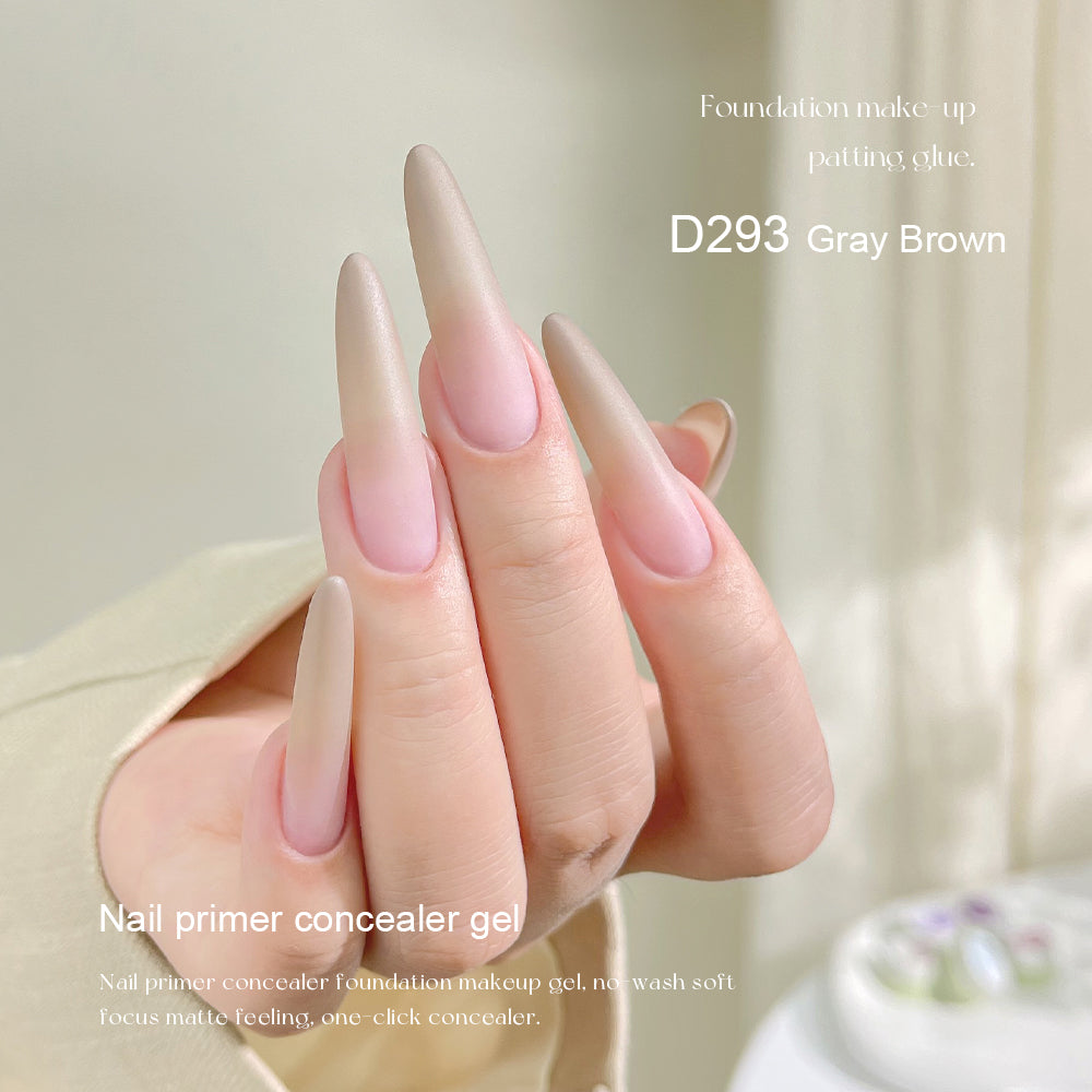 Mr Nail Pat Painting Gel 3g D293 Gray Brown, matte nude concealer gel on long almond nails
