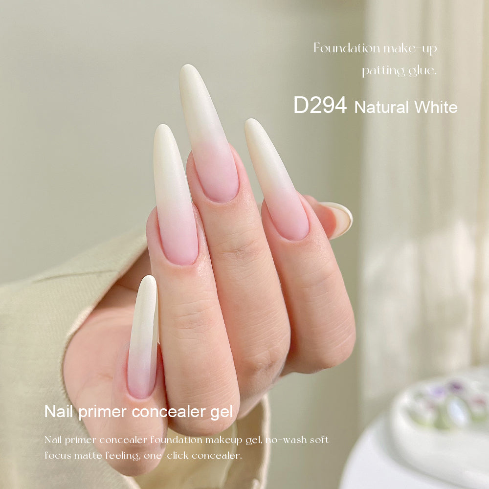 Mr Nail Pat Painting Gel 3g D294 Natural White, matte nude concealer gel on long almond nails