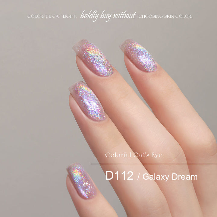 Mr Nail Rainbow Cat Eye Gel 5g D112 Galaxy Dream, multi-colour cat eye gel on short nails