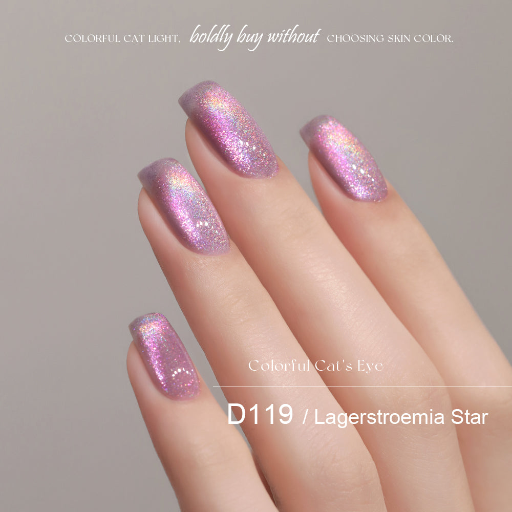Mr Nail Rainbow Cat Eye Gel 5g D119 Lagerstroemia Star, multi-colour cat eye gel on short nails