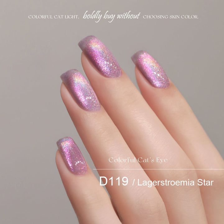 Mr Nail Rainbow Cat Eye Gel 5g D119 Lagerstroemia Star, multi-colour cat eye gel on short nails